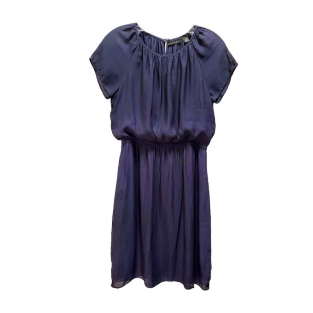 Halogen Navy Blue Short Sleeve Shirred Dress with Elastic Waist - Size XS